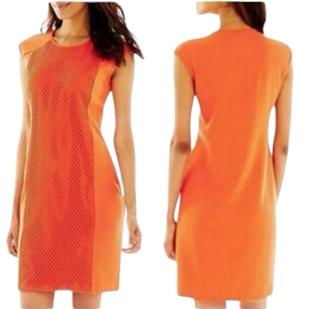 Donna Ricco Orange Sleeveless Midi Sheath Dress Size 16